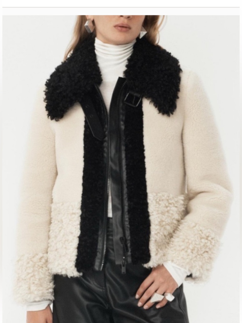 ZARA NWT FAUX FUR PATCHWORK JACKET “THE ITEM ZARA WOMAN” black/ivory size XS